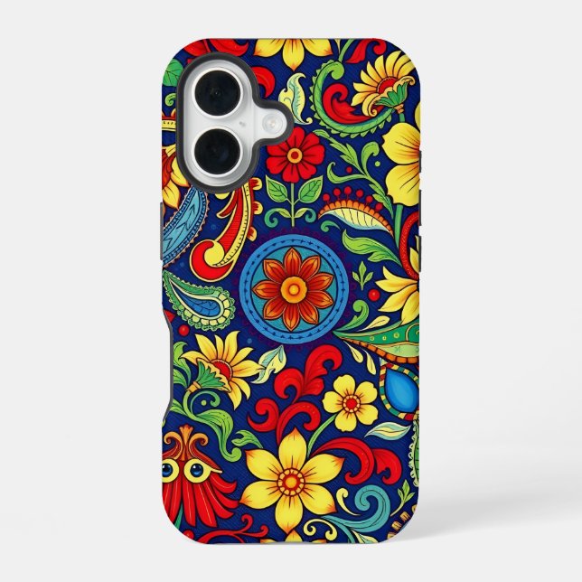 Rainbow Colours Flower Paisley Design iPhone 16 Case (Back)