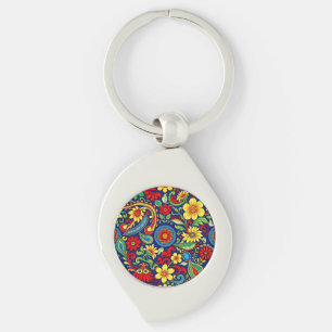 Rainbow Colours Flower Paisley Design Key Ring