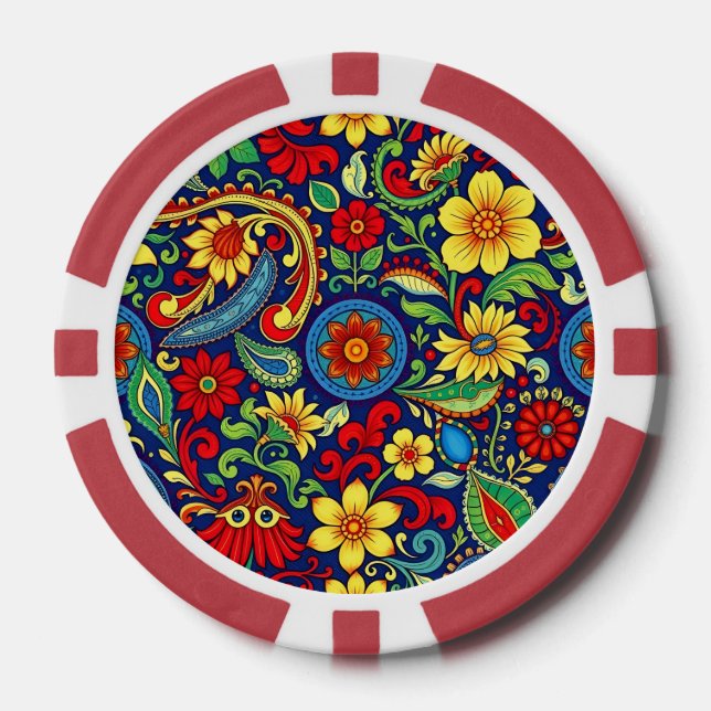 Rainbow Colours Flower Paisley Design Poker Chips (Front)