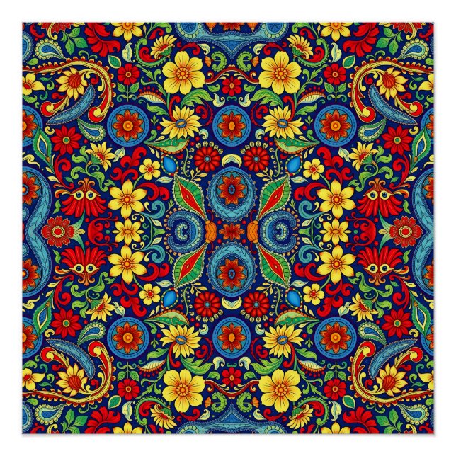 Rainbow Colours Flower Paisley Design Poster (Front)