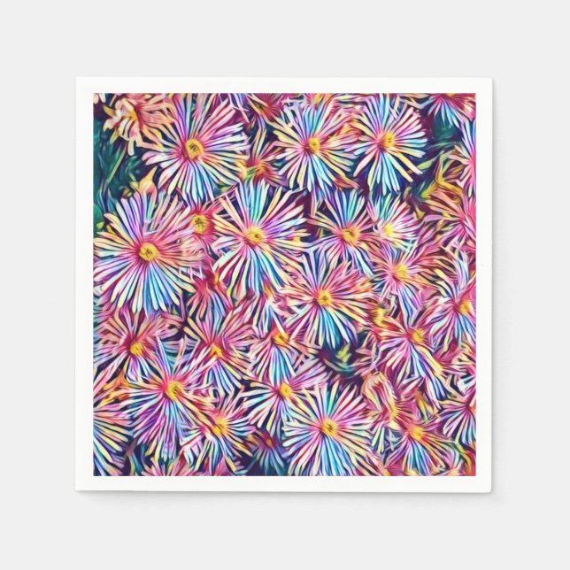 Rainbow Colours Flowers Paper Napkin (Front)