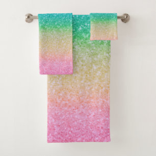Rainbow Colours Glitter Sparkle Girly Glam Bath Towel Set