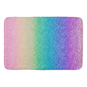 Rainbow Colours Glitter Sparkle Girly Glam Colourf Bath Mat