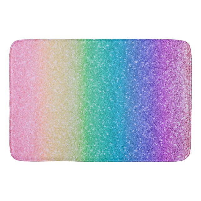 Rainbow Colours Glitter Sparkle Girly Glam Colourf Bath Mat (Front)