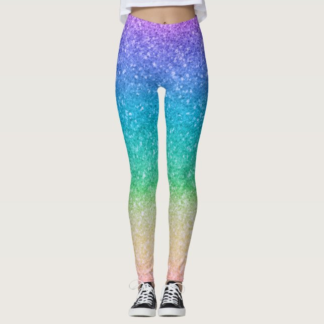 Rainbow Colours Glitter Sparkle Girly Glam Colourf Leggings (Front)