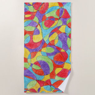 Rainbow Colours Hand Drawn Crayon Doodle Pattern Beach Towel