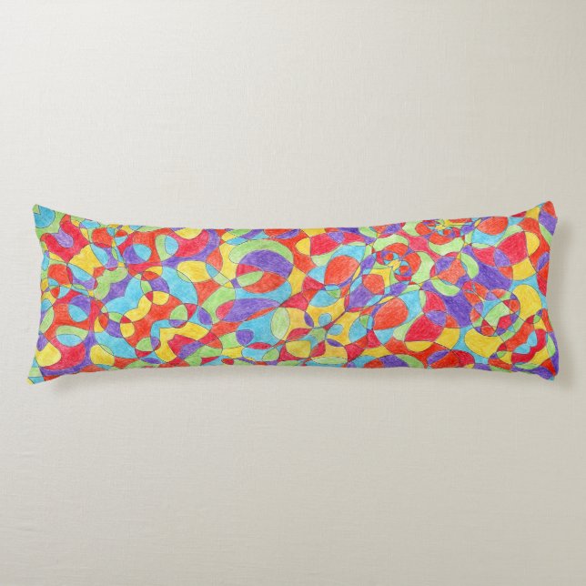 Rainbow Colours Hand Drawn Crayon Doodle Pattern Body Cushion (Front)