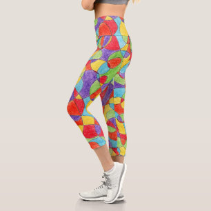 Rainbow Colours Hand Drawn Crayon Doodle Pattern Capri Leggings