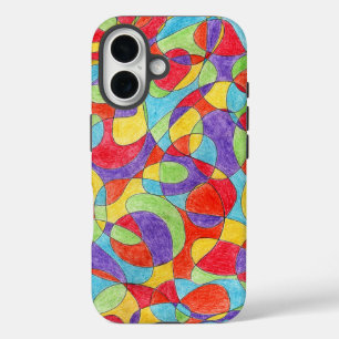 Rainbow Colours Hand Drawn Crayon Doodle Pattern iPhone 16 Case