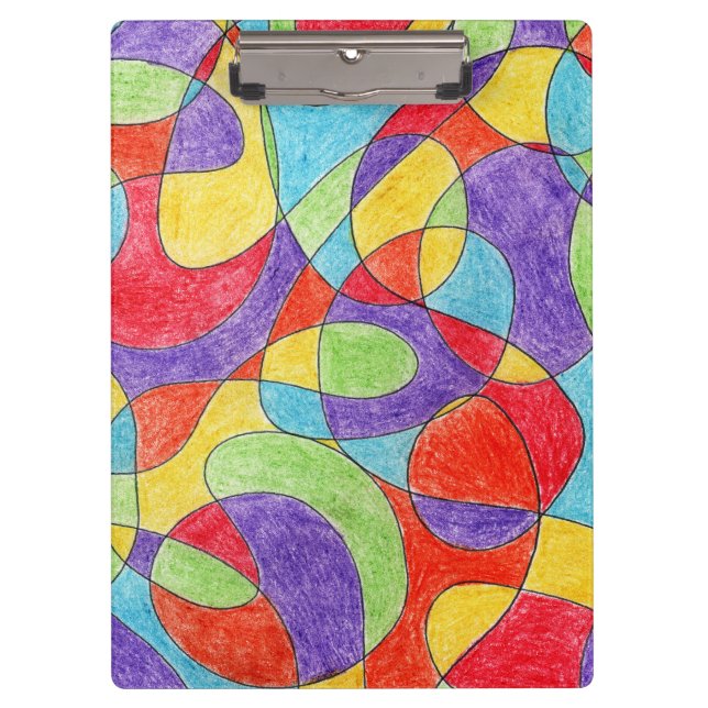 Rainbow Colours Hand Drawn Crayon Doodle Pattern Clipboard (Front)
