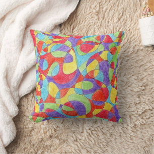 Rainbow Colours Hand Drawn Crayon Doodle Pattern Cushion