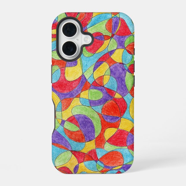 Rainbow Colours Hand Drawn Crayon Doodle Pattern iPhone 16 Case (Back)