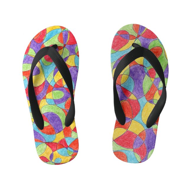 Rainbow Colours Hand Drawn Crayon Doodle Pattern Kid's Thongs (Footbed)
