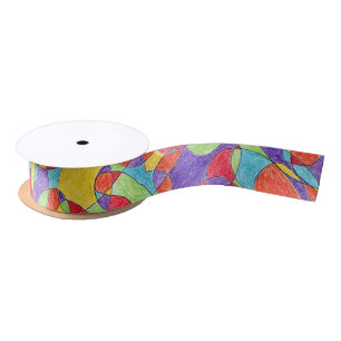 Rainbow Colours Hand Drawn Crayon Doodle Pattern Satin Ribbon
