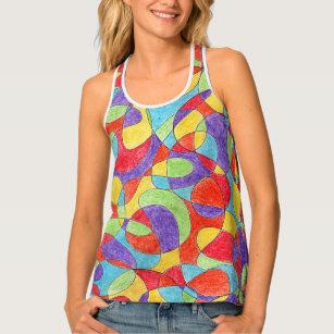 Rainbow Colours Hand Drawn Crayon Doodle Pattern Singlet