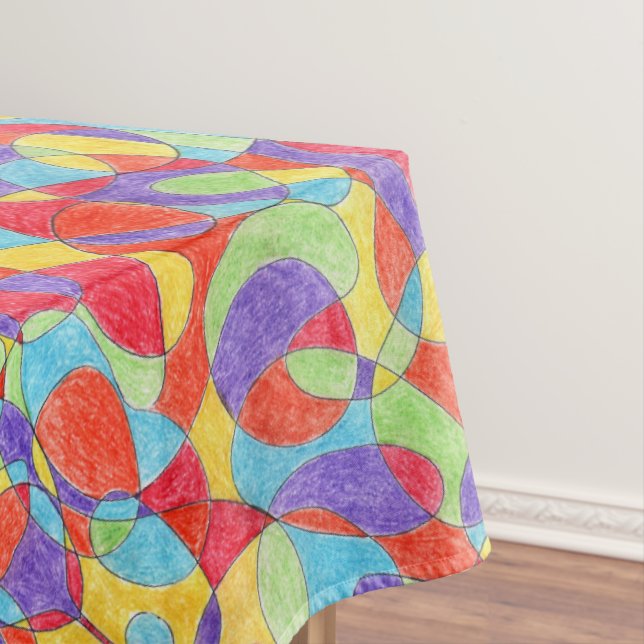 Rainbow Colours Hand Drawn Crayon Doodle Pattern Tablecloth (In Situ)