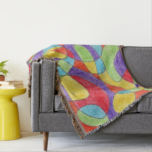 Rainbow Colours Hand Drawn Crayon Doodle Pattern Throw Blanket