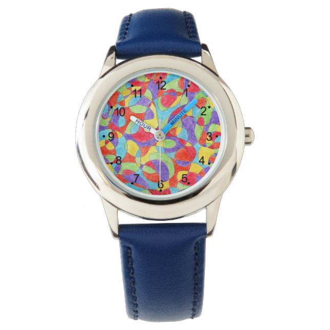 Rainbow Colours Hand Drawn Crayon Doodle Pattern Watch (Front)