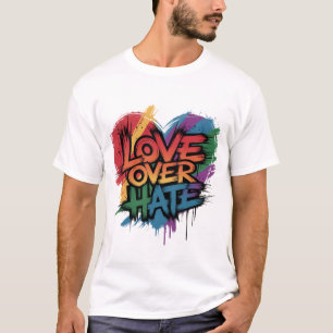 Rainbow colours Heart Love over Hate T-Shirt