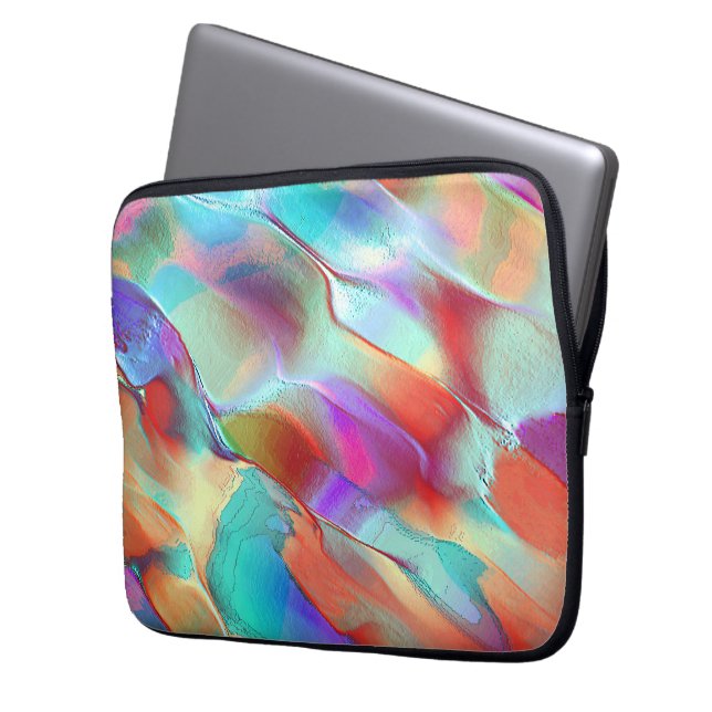 Rainbow colours in virtual pearly rock laptop sleeve (Front Left)