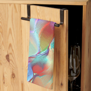 Rainbow colours in virtual pearly rock tea towel