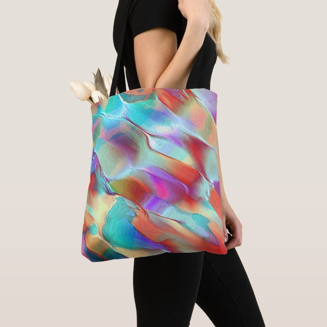 Rainbow colours in virtual pearly rock tote bag (Close Up)