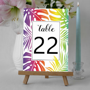 Rainbow colours leaf pattern gay lesbian wedding table number