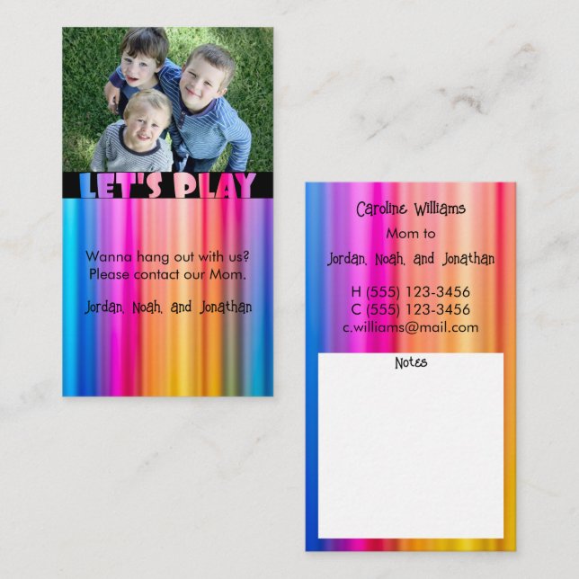 Rainbow colours Let's play Photo Calling Card (Front/Back)