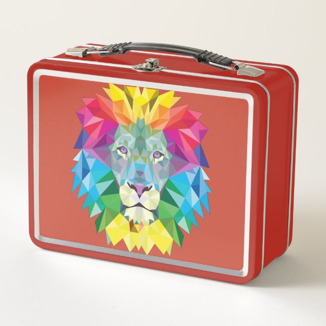 Rainbow Colours Lion Head Metal Lunch Box (Front)