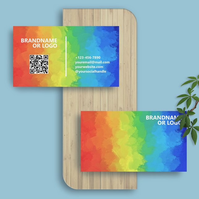 Rainbow Colours | Modern Editable QR Code LGBT Business Card (Creator Uploaded)