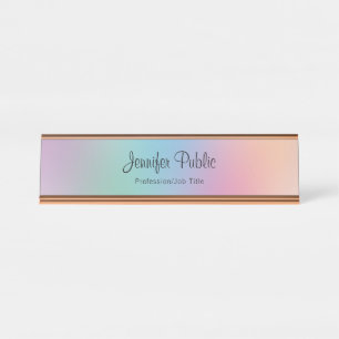 Rainbow Colours Modern Elegant Template Rose Gold Desk Name Plate