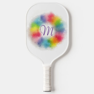 Rainbow Colours Monogram Elegant Colourful Templat Pickleball Paddle
