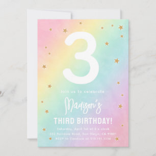 Rainbow Colours Pastels Birthday Party Invitation
