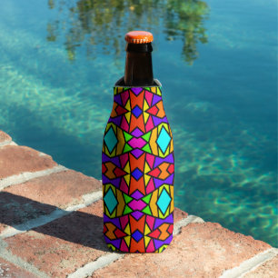 Rainbow Colours Patchwork Geometric Repeat Pattern Bottle Cooler