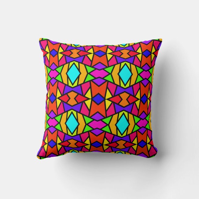 Rainbow Colours Patchwork Geometric Repeat Pattern Cushion (Back)