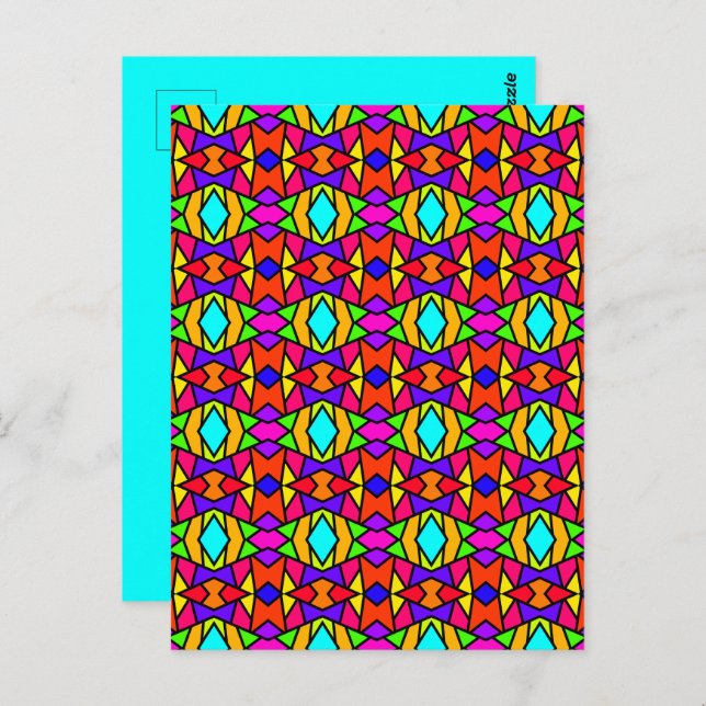 Rainbow Colours Patchwork Geometric Repeat Pattern Postcard (Front/Back)