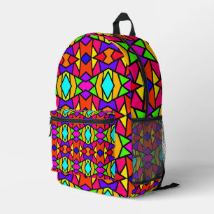 Rainbow Colours Patchwork Geometric Repeat Pattern Printed Backpack