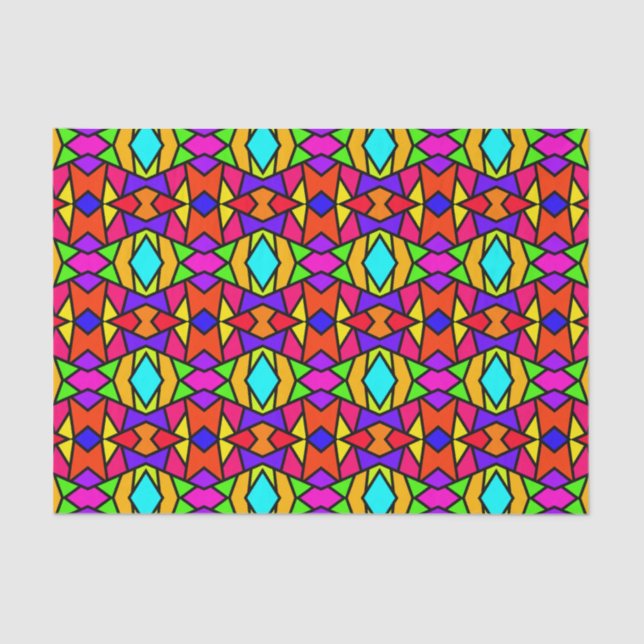 Rainbow Colours Patchwork Geometric Repeat Pattern Tissue Paper (Front)