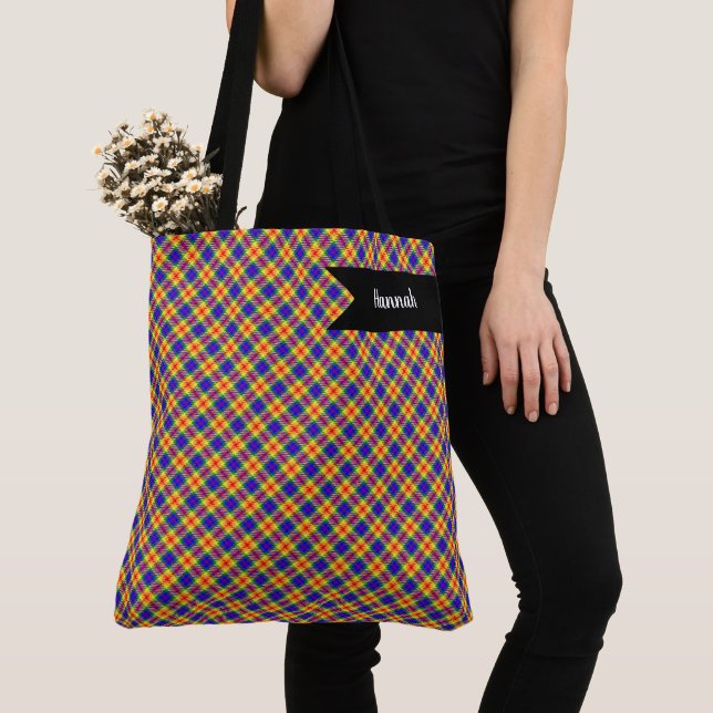 Rainbow Colours Plaid Tartan Pattern Tote Bag (Close Up)