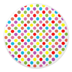 Rainbow colours polka dots pattern ceramic knob
