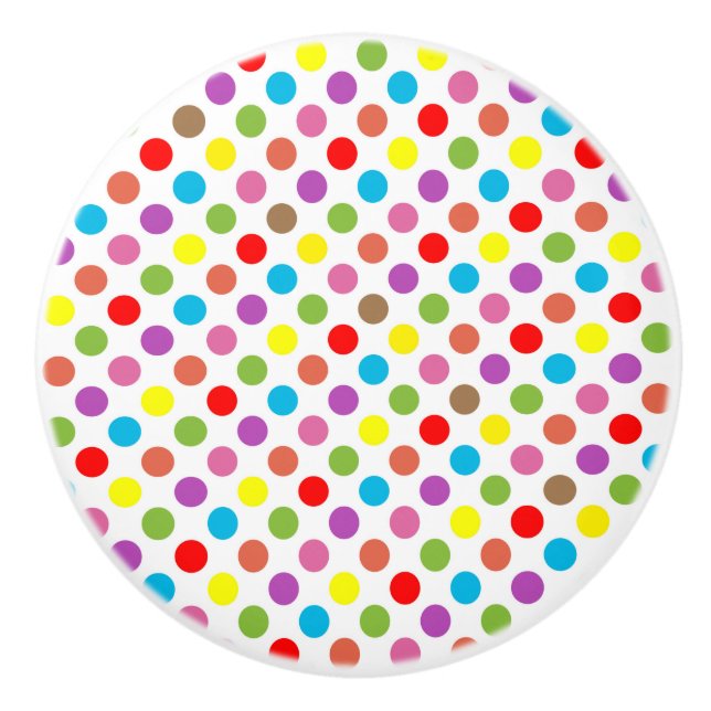 Rainbow colours polka dots pattern ceramic knob (Front)
