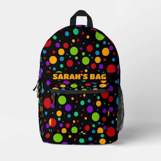Rainbow Colours PolkaDot Printed Backpack (Front)
