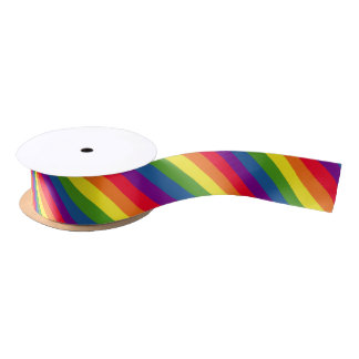 Rainbow Colours Pride Celebration Diagonal Stripes Satin Ribbon