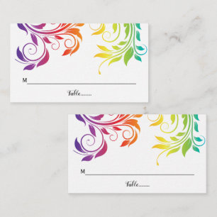 Rainbow colours scroll leaf LGBT wedding Place Card