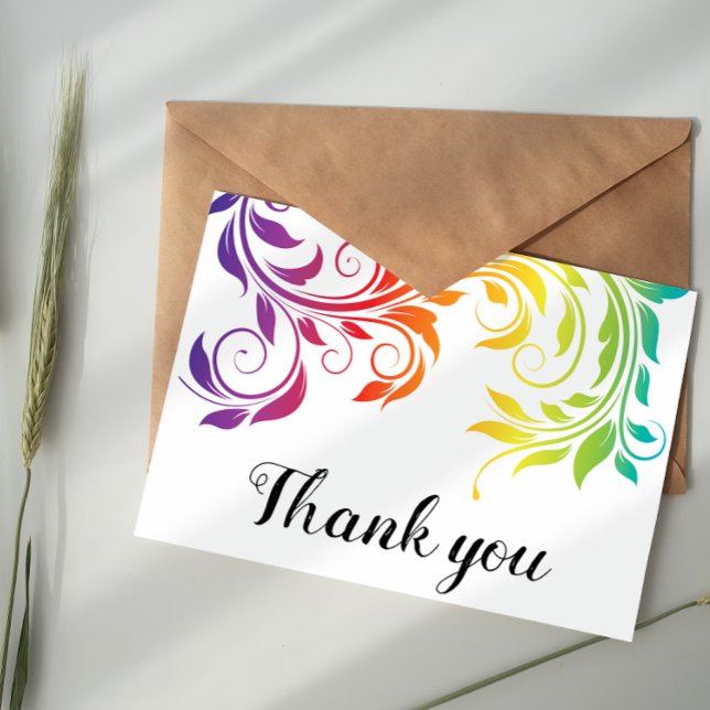 Rainbow colours scroll leaf wedding Thank You (Creator Uploaded)