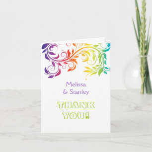 Rainbow colours scroll leaf wedding Thank You Card