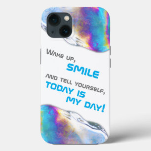 Rainbow colours shimmer bubbles motivational quote iPhone 13 case