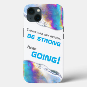 Rainbow colours shimmer bubbles motivational quote iPhone 13 case