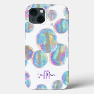 Rainbow colours shimmer bubbles personal Monogram! iPhone 13 Case