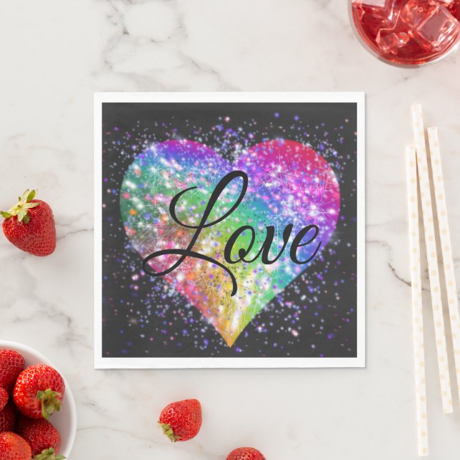 Rainbow colours sparking glitter heart love     na napkin (Insitu)